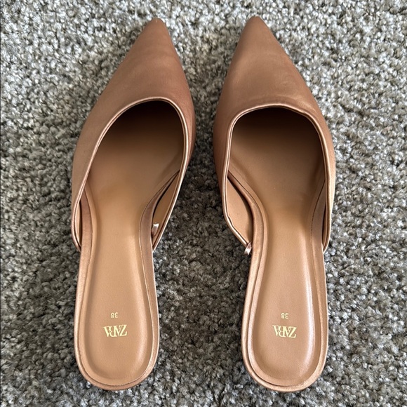 Zara Kitten heel Fabric Tan Mule - Picture 3 of 4